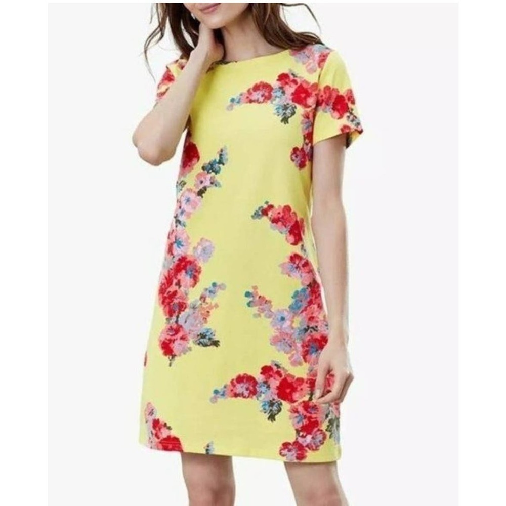 Joules Riviera Dress Lemon Floral Yellow Cotton Jersey Shift US 12 UK 16